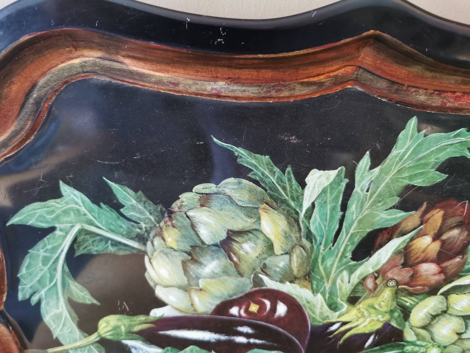 Vintage painted metal tray, still life