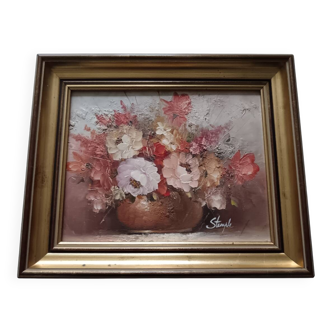 Oil of a bouquet and its lovely frame