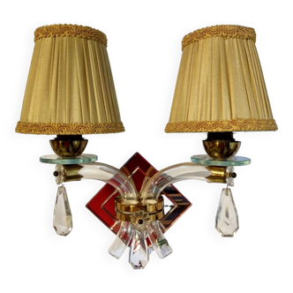 Vintage wall lamp in golden brass and crystal
