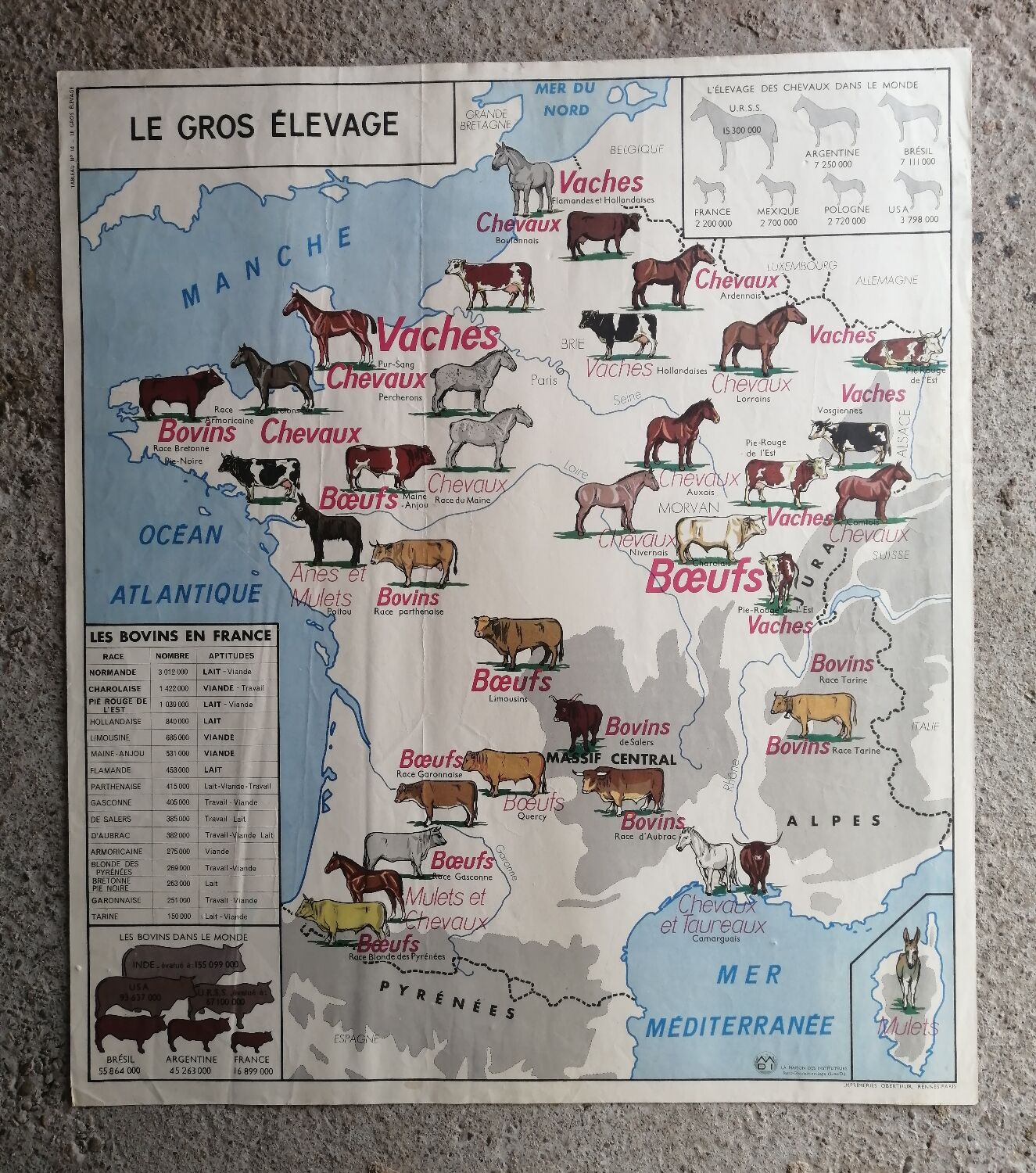 Vintage school map MDI France Rhône