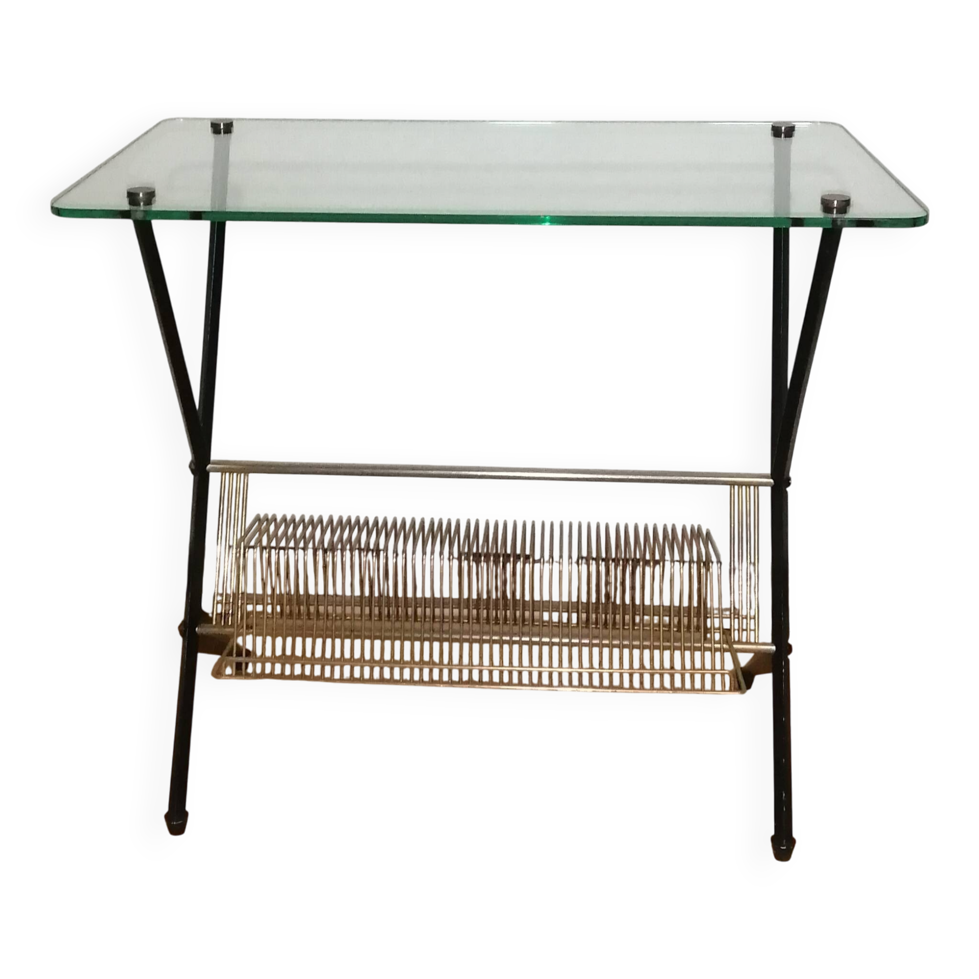 Glass and brass side table Angelo Ostuni for Frangi Milano 1950