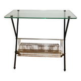 Glass and brass side table Angelo Ostuni for Frangi Milano 1950