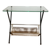 Table d'appoint en verre et laiton Angelo Ostuni pour Frangi Milano 1950