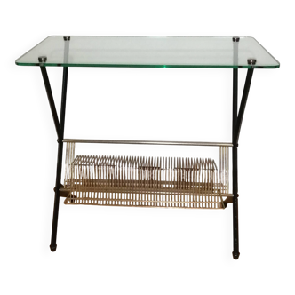 Glass and brass side table Angelo Ostuni for Frangi Milano 1950