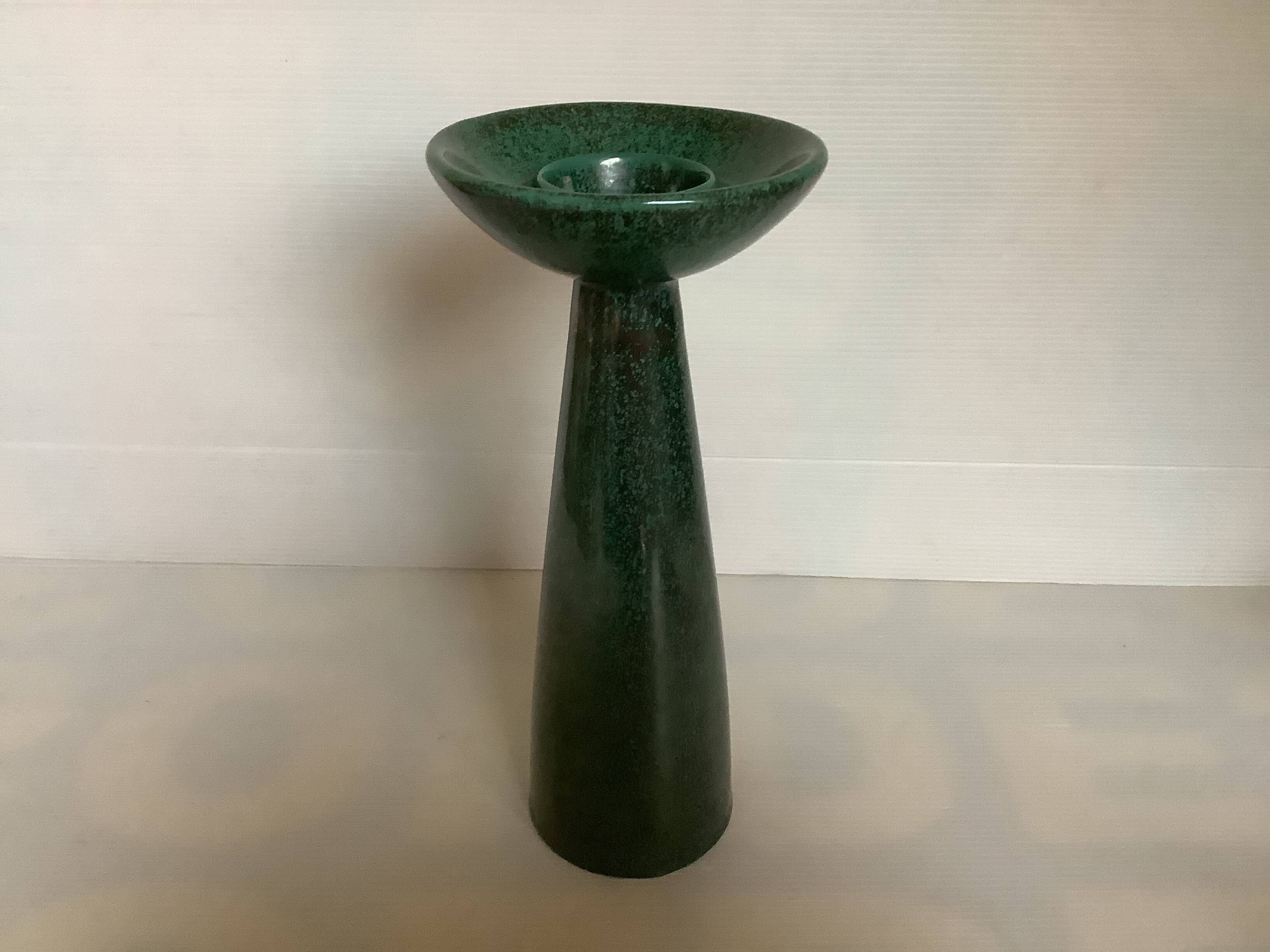 Large Scandinavian green ceramic candle holder
