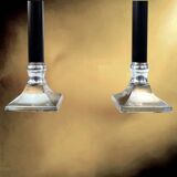 Pair of Art Deco candlesticks in nickel-plated metal and black column – 1930s