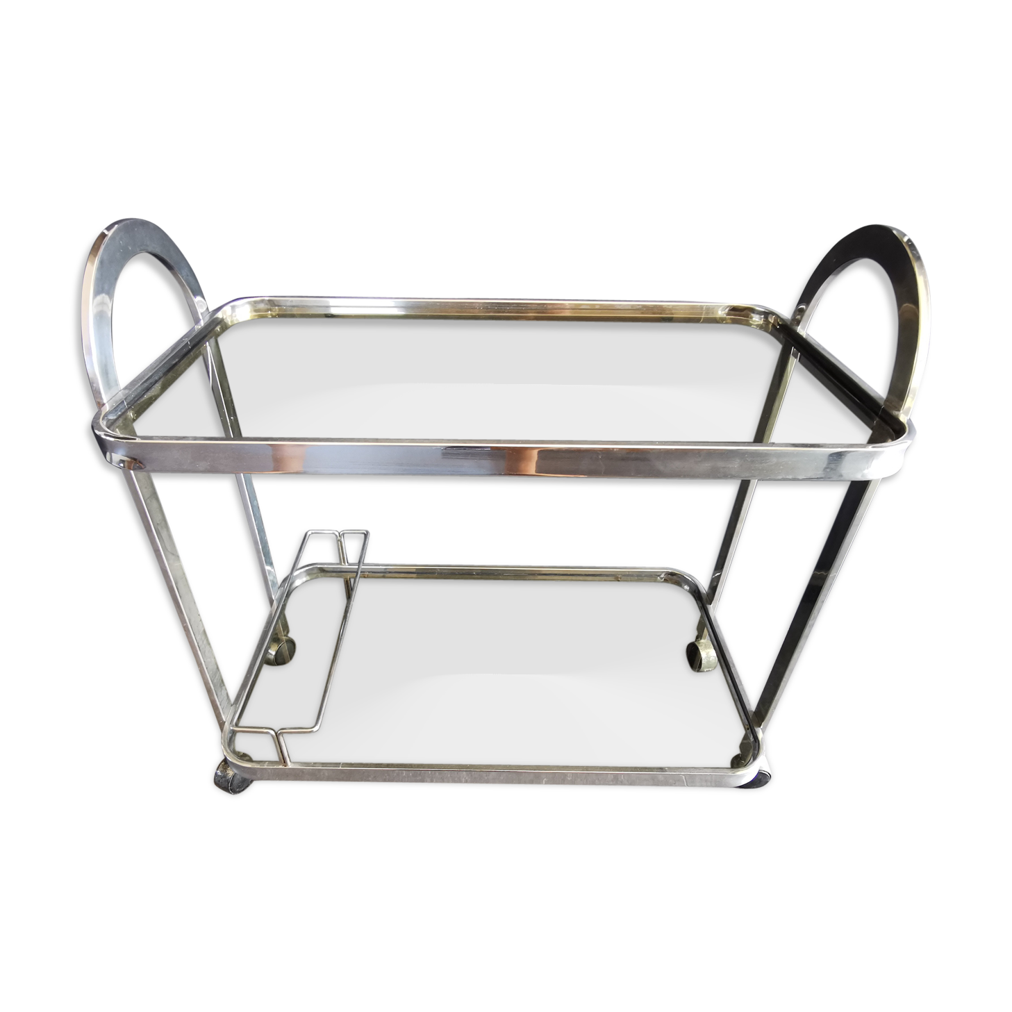 Art deco metal and smoked glass rolling dessert
