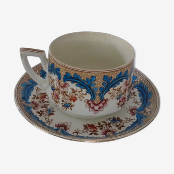 Tasse et soucoupe décor floral faience fine BFK Boch Frères Keramis ancien