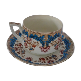 Tasse et soucoupe décor floral faience fine BFK Boch Frères Keramis ancien