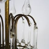 Chandelier, crown ceiling light in brass, 3 levels, 1 light, water drop pendants. 70s
