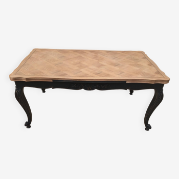 Table de style Louis XV en acajou relookée dessus bois naturel