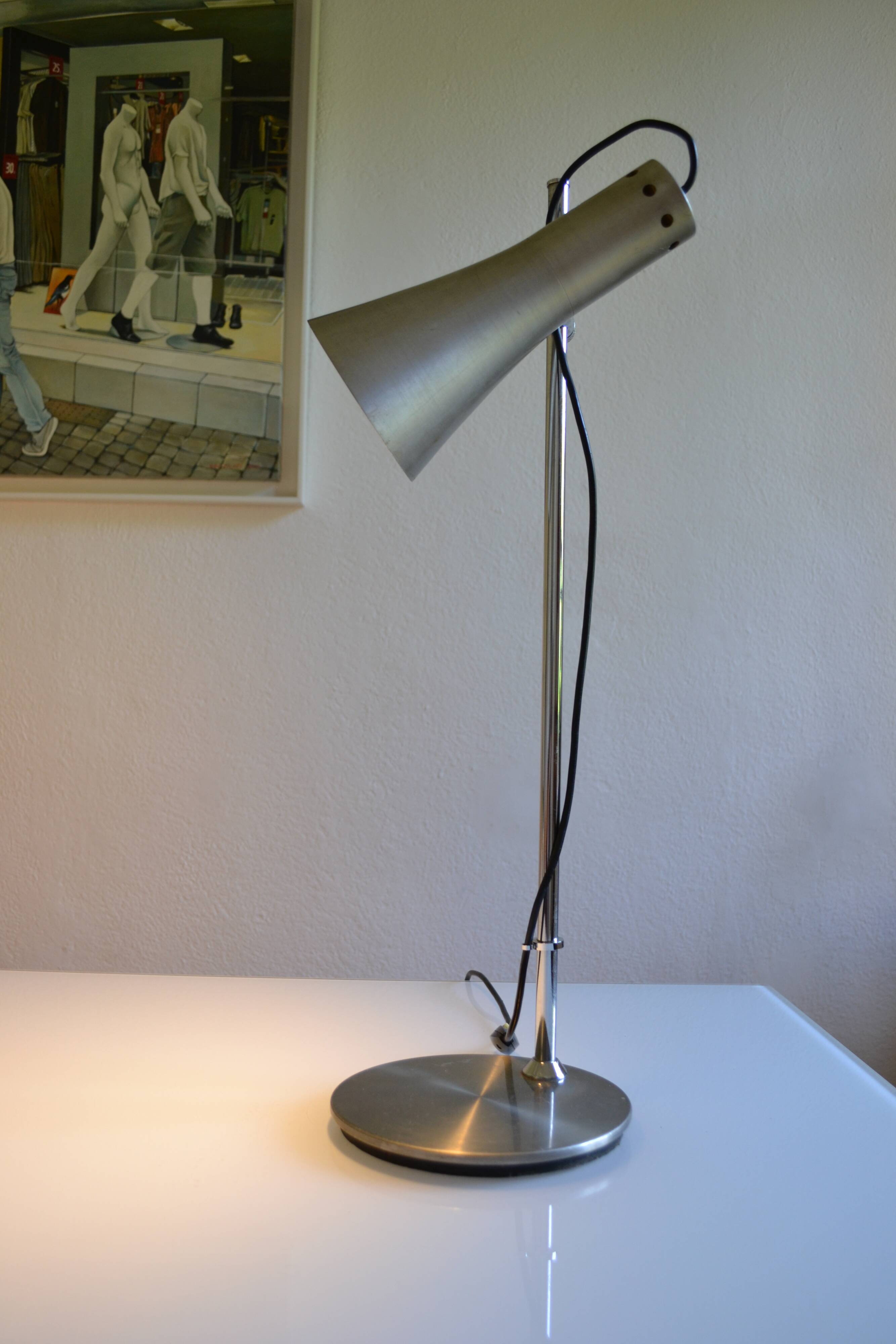 Brushed aluminium and chrome metal desk lamp 70's 1970