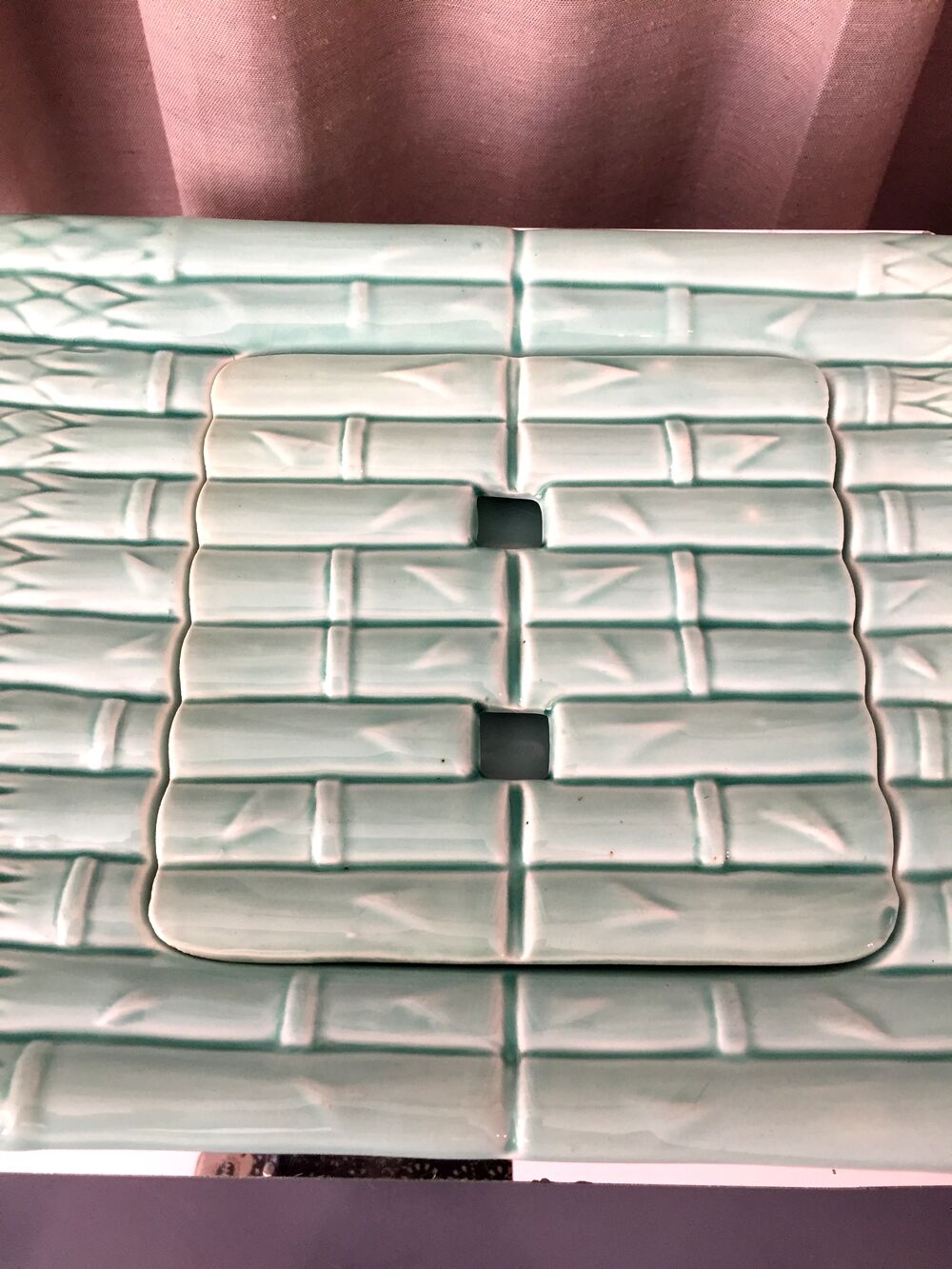 Asparagus dish with drainer in water green tones