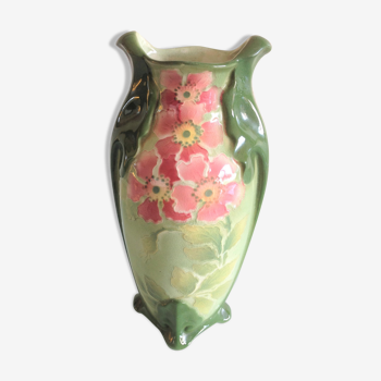 Vase en barbotine verte de St Clement style art deco / années 20-30