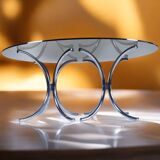 Table ovale vintage en verre fumé