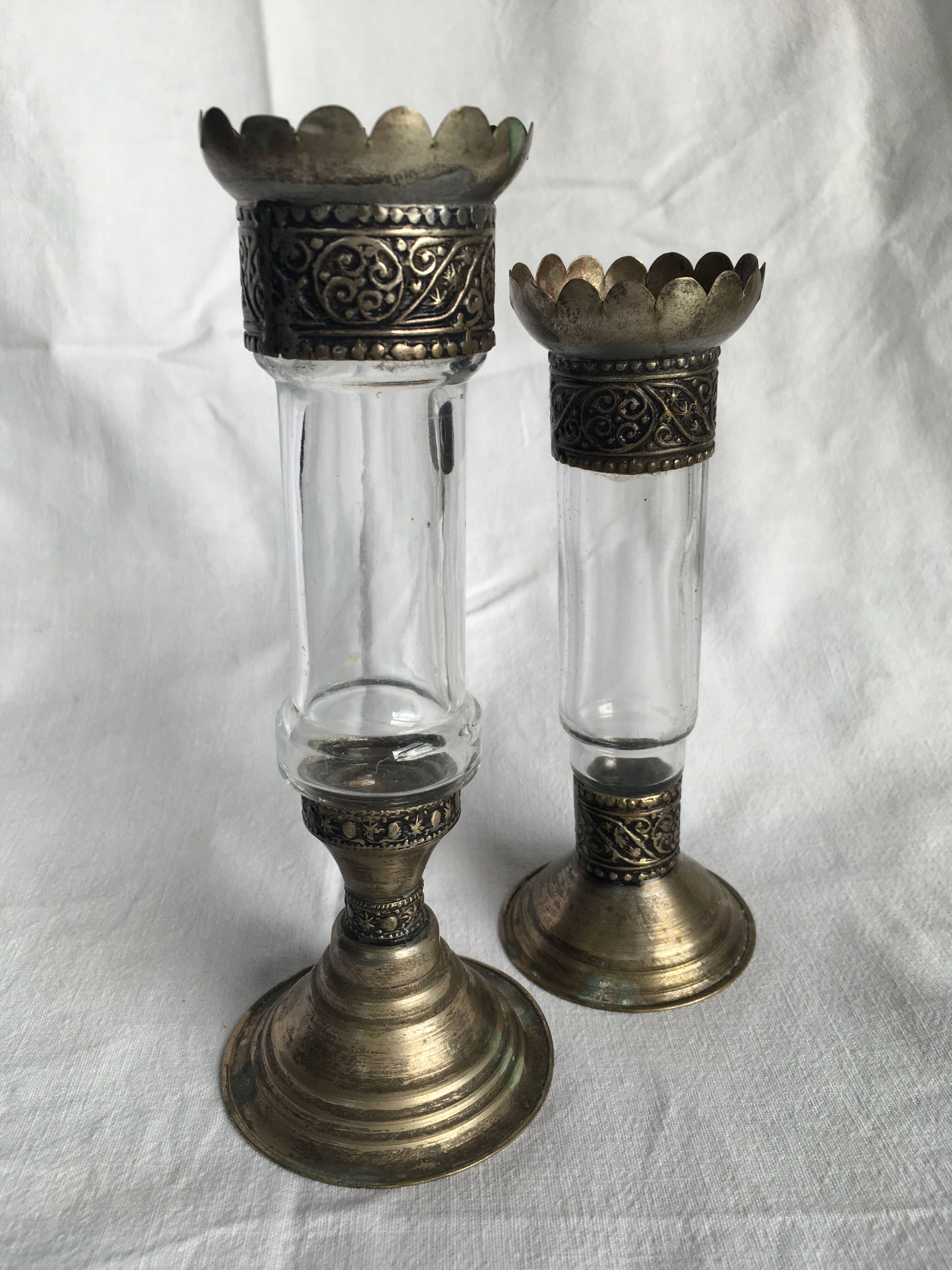 Brass and glass candle holders