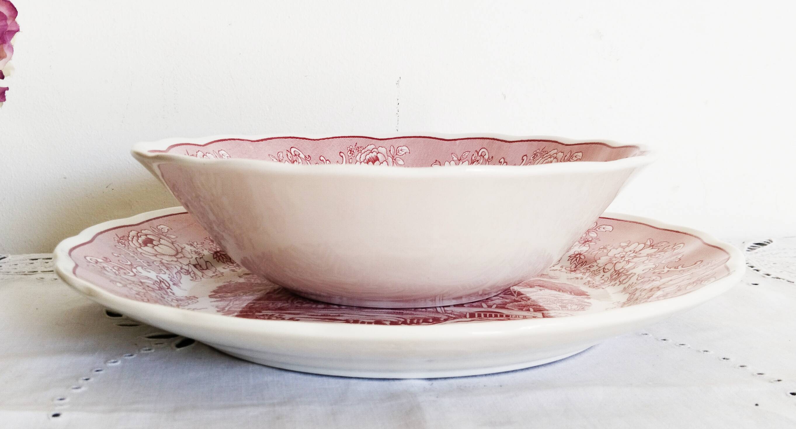 Italian porcelain serving platter and salad bowl: Swiss Landscape