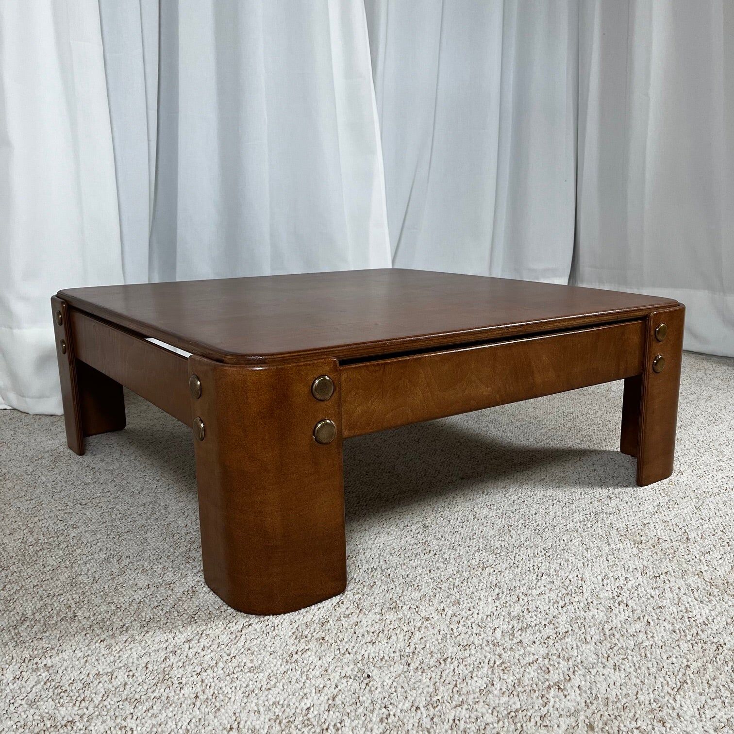 Square modernist coffee table in stained beech veneer, 1970s/80s.