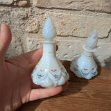 Set of 2 antique opaline crystal carafe perfume bottles