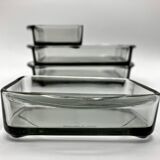 Plateau en teck et ses 4 raviers en verre empilables • Danemark • 1960