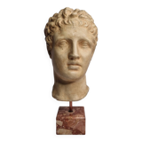 Bust of Hermes in patinated plaster on brown marble base, 34 cm