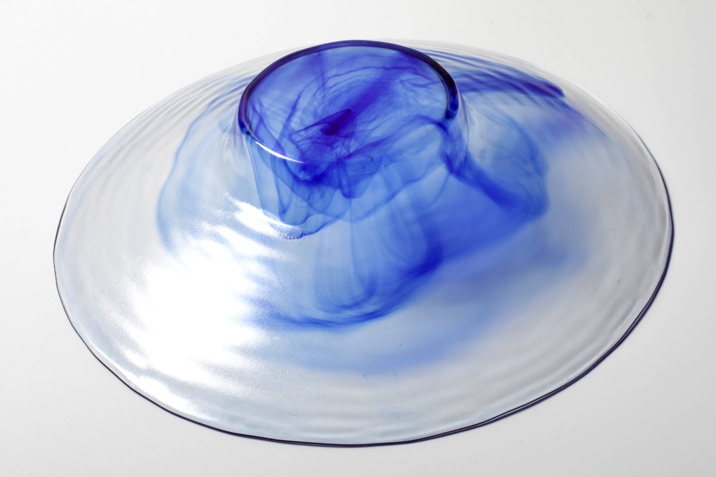 Vintage Blue Swirl Glass Fruit Bowl / Bormioli Rocco / Italy / 1990s