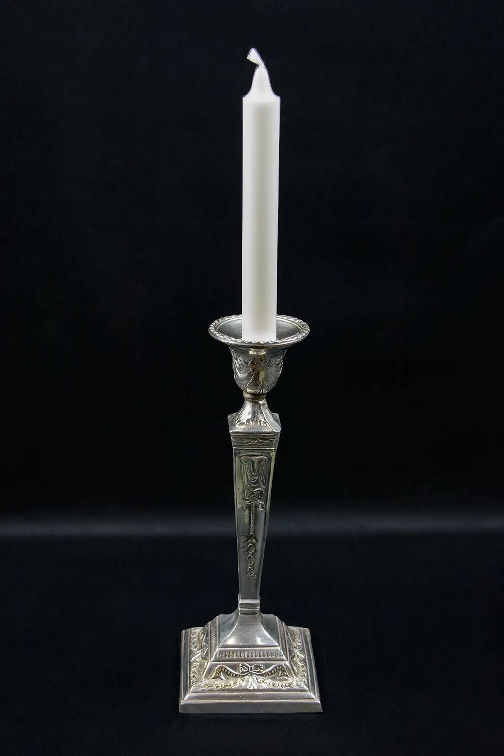 Pair of Neoclassical Victorian Silver Plated Candlesticks