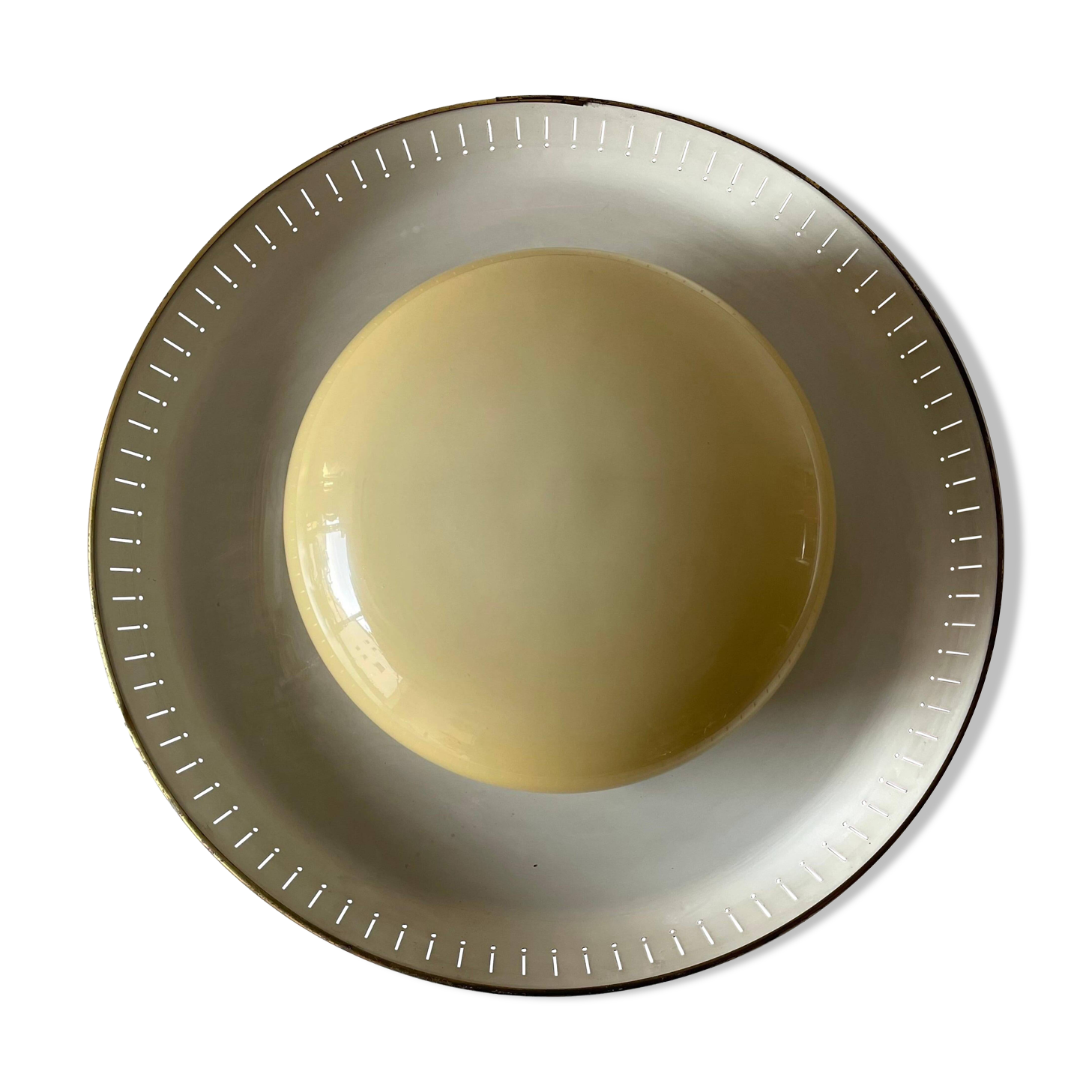 Brass disc and glass clip lamp from the mid-century by Hillebrand, 1950s, Germany.