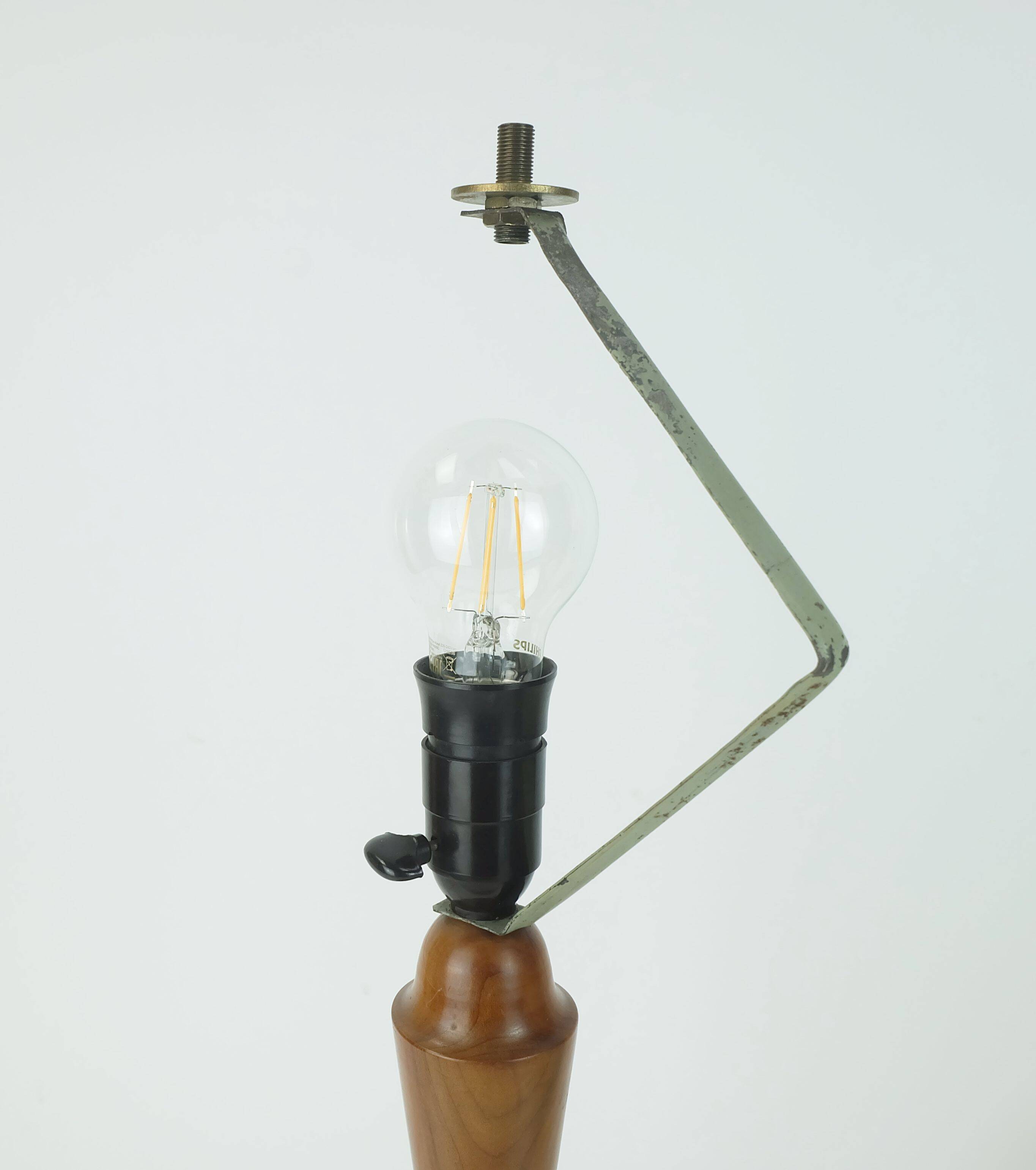 rare large mid century modern cocoon TABLE LAMP cherrywood base 1970s