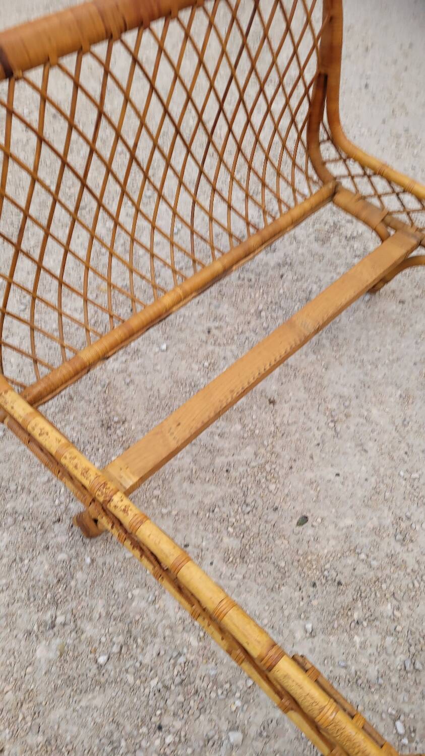 Vintage rattan daybed in basket shape - 1950s