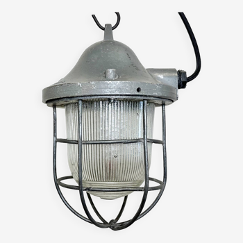 Grey industrial bunker cage light from polam gdansk, 1970s