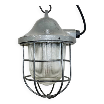 Grey industrial bunker cage light from polam gdansk, 1970s