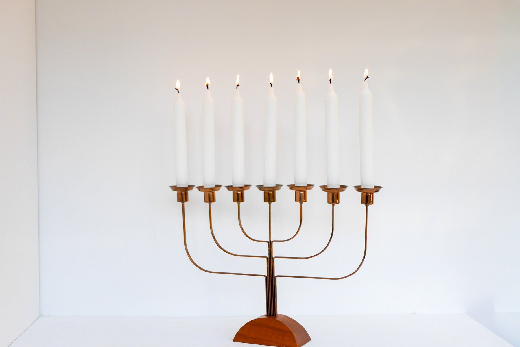 Large vintage brass and elm candelabra, 1940s