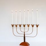 Large vintage brass and elm candelabra, 1940s