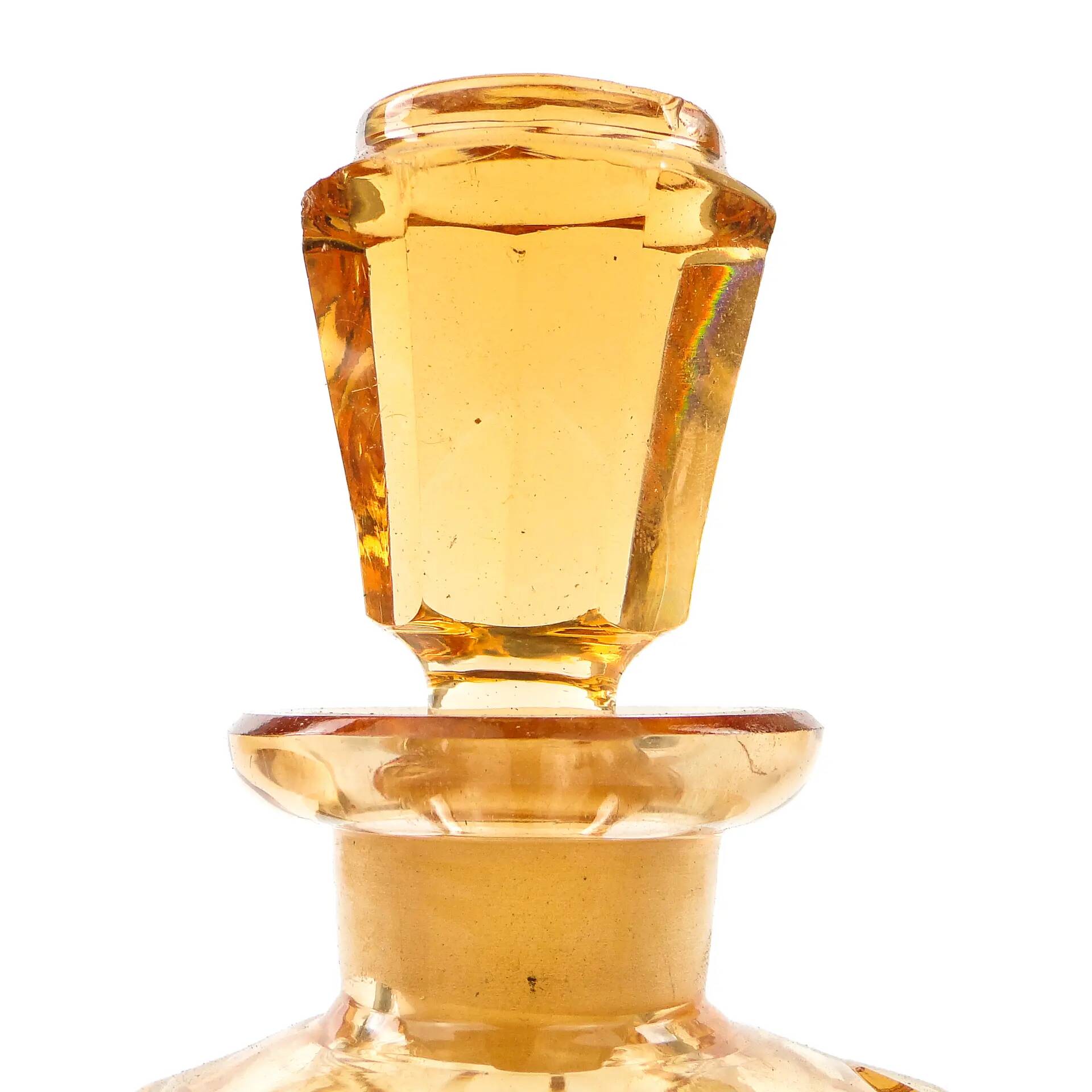 Art déco decanter, orange crystal, Poland, 1930s