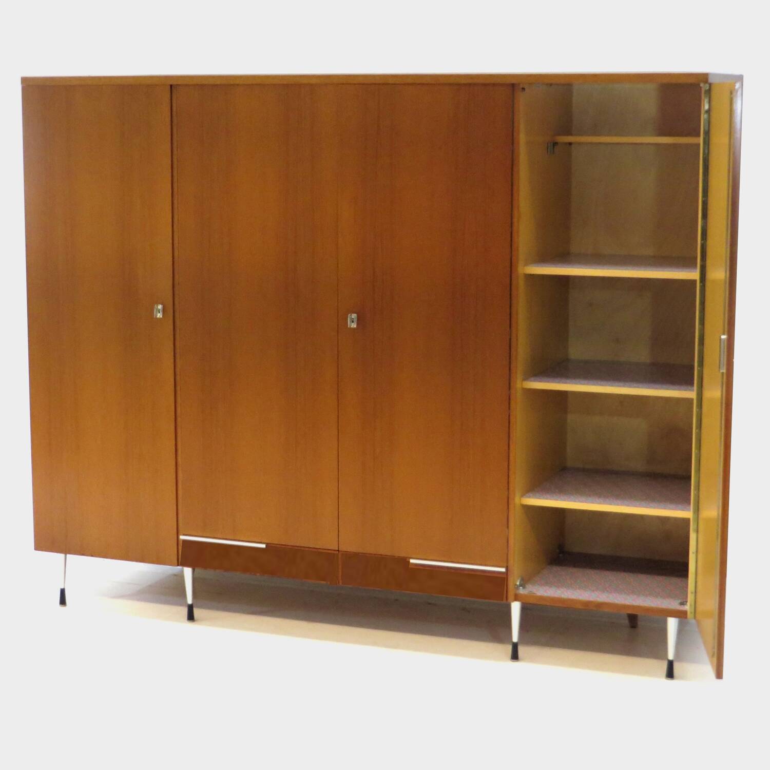 Large vintage 4-door mid century modern Italian style design wardrobe, 1960
