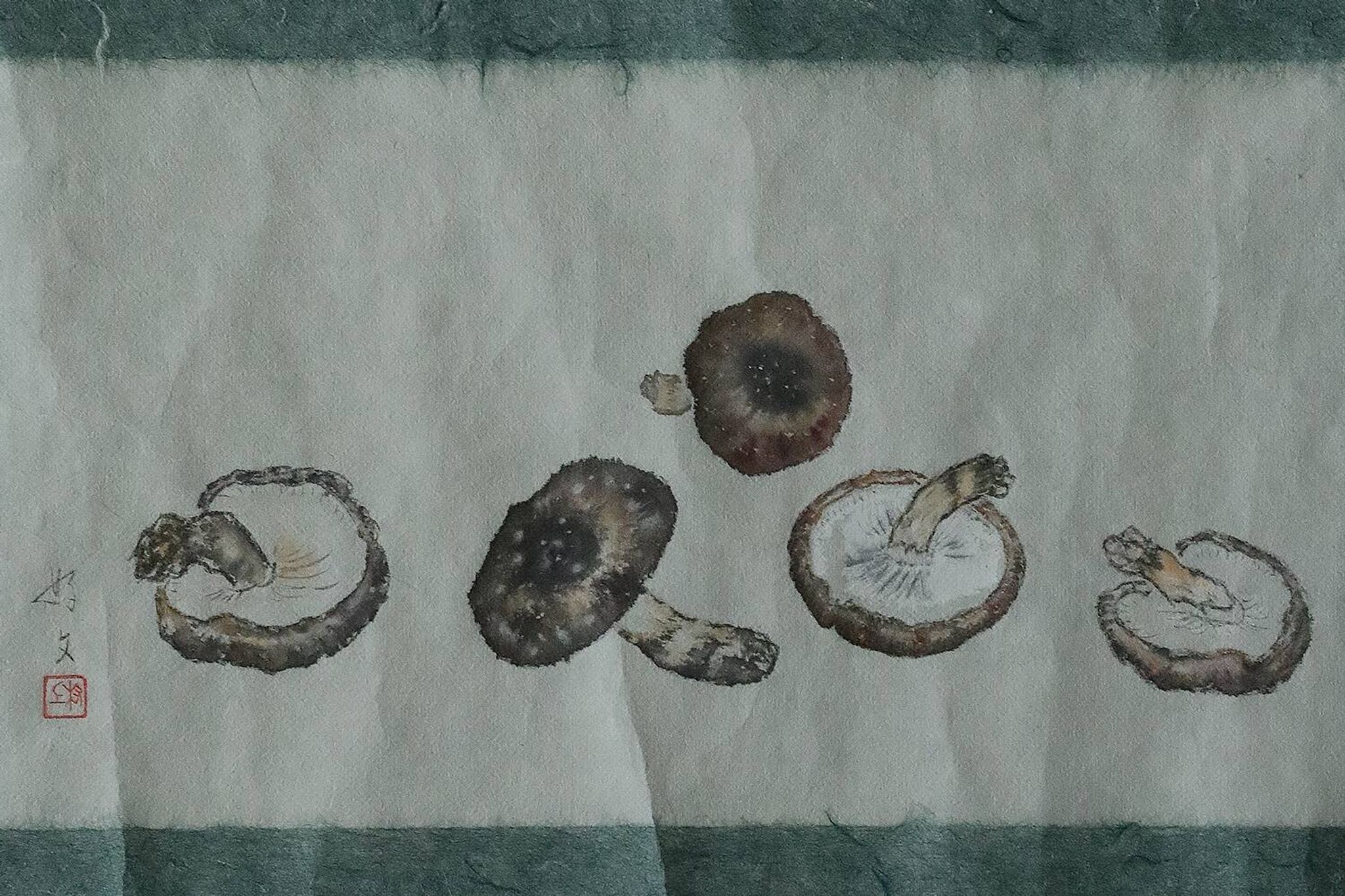 Japanese painting, Svampar, Mixed technique on artistic fabric, Denmark