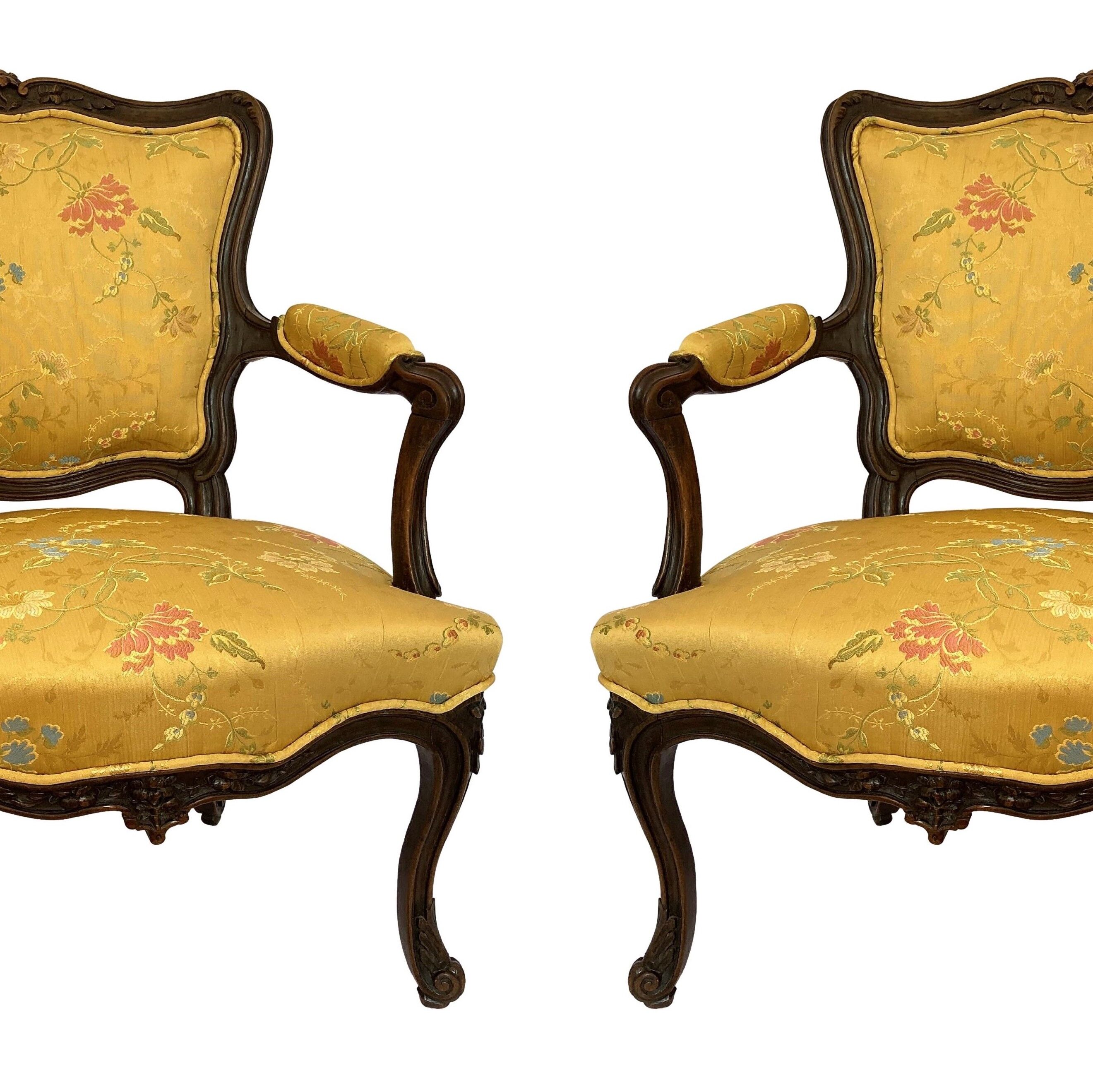 Pair of eighteenth-century silk armchairs