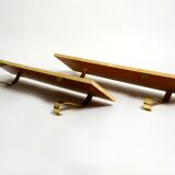 Two 1960s large Aldo Tura shelves made of wood and goatskin in beige