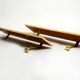 Two 1960s large Aldo Tura shelves made of wood and goatskin in beige