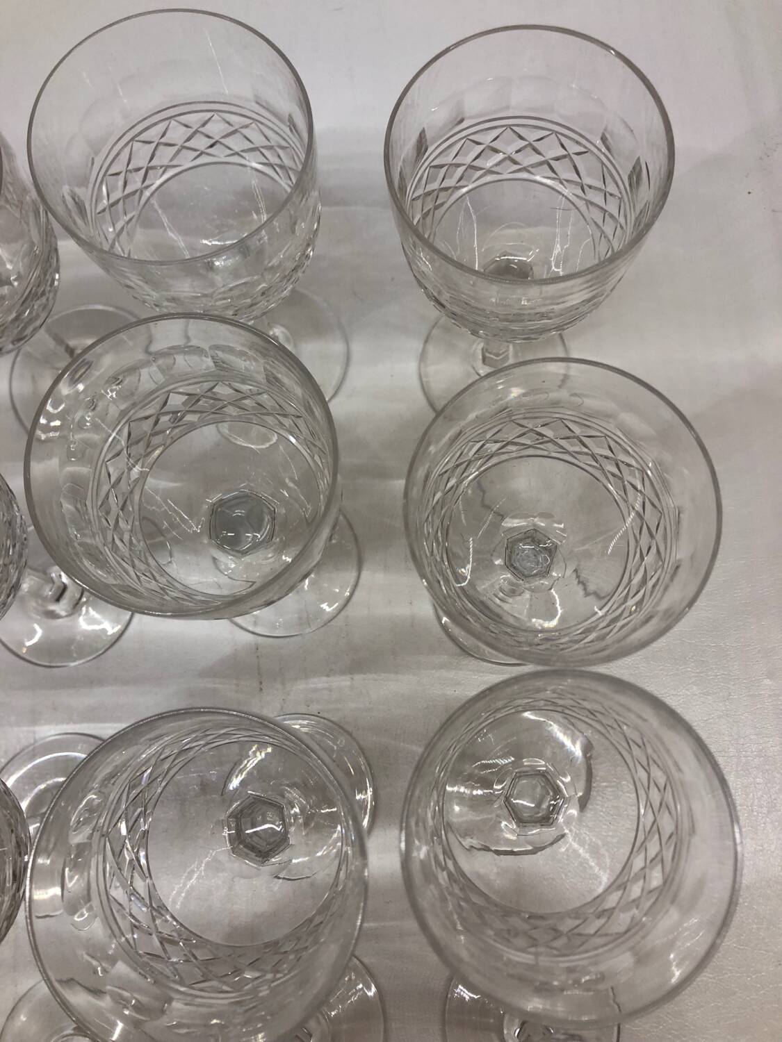 Set of 12 cut crystal stemmed glasses from the Nancy crystal factory, art deco