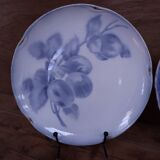 Set of 3 Lunéville K&G Blue flat plates with fruit patterns