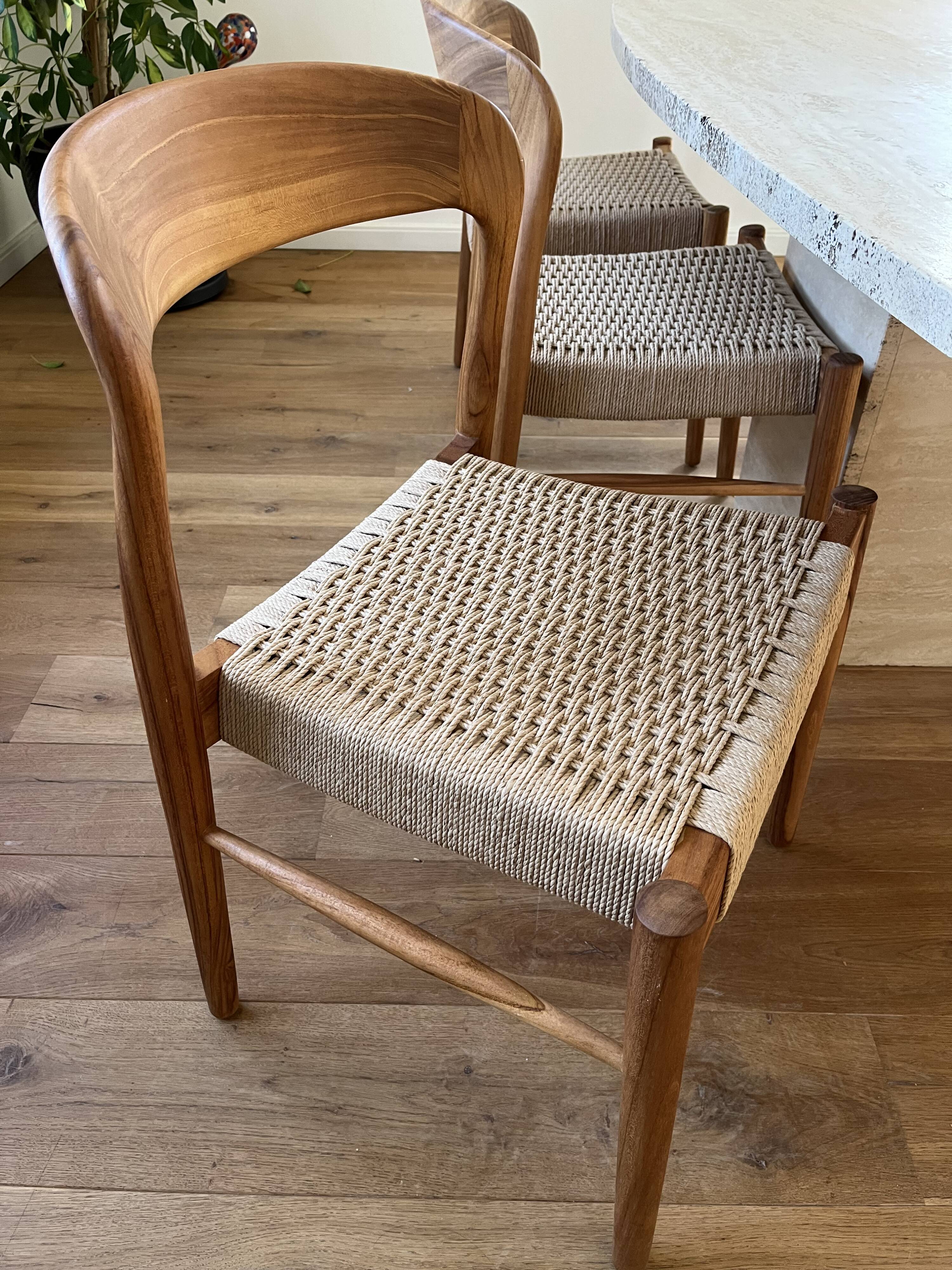 6 teak and rope bistro chairs