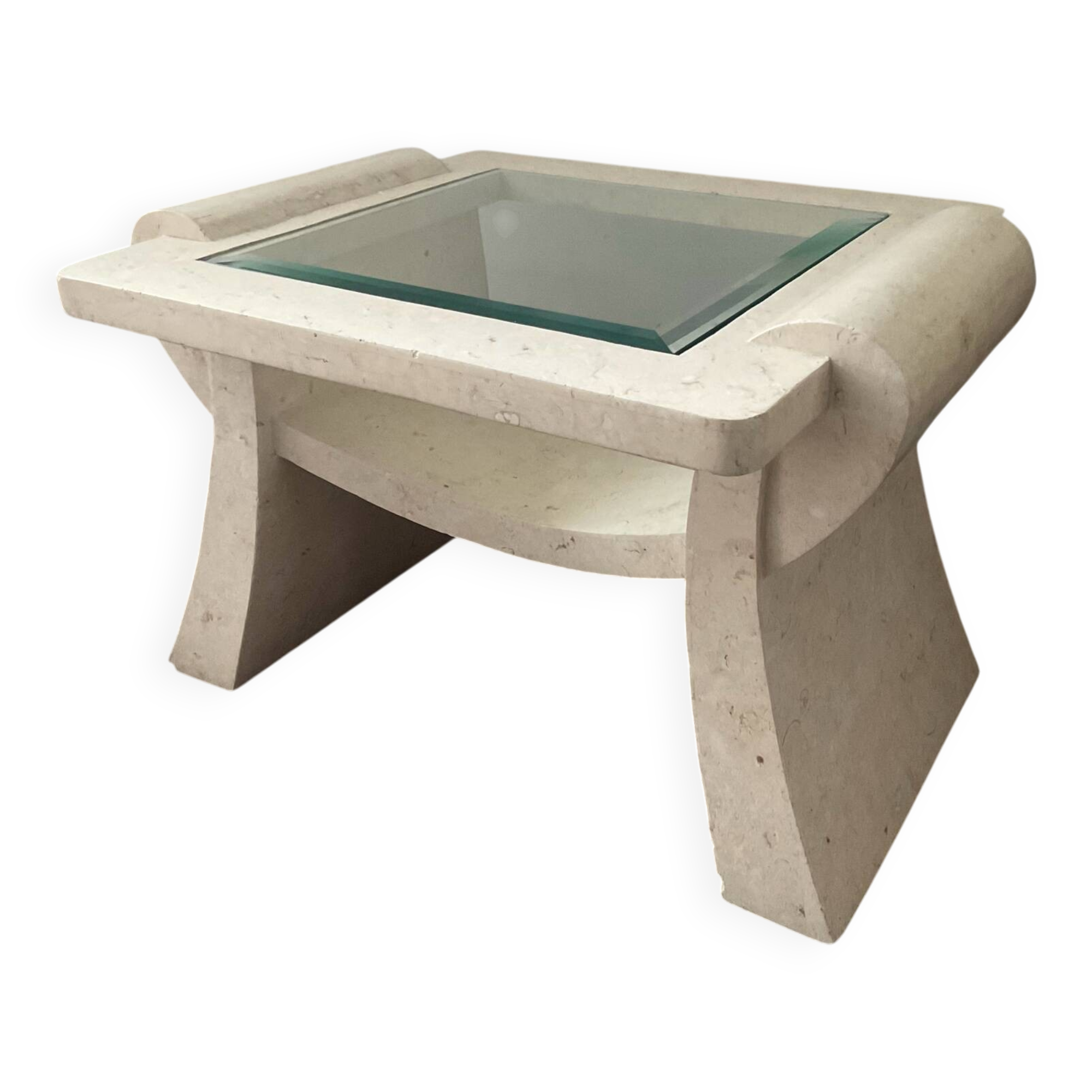 Vintage travertine and beveled glass coffee table