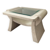 Vintage travertine and beveled glass coffee table