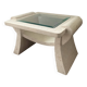 Table basse vintage en travertin et verre biseauté