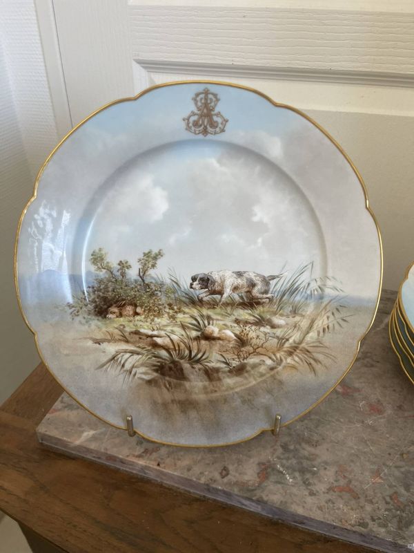 Ancienne 6x Assiette Porcelaine Sèvres Lahore & Panier XIXème 19ème Chasse