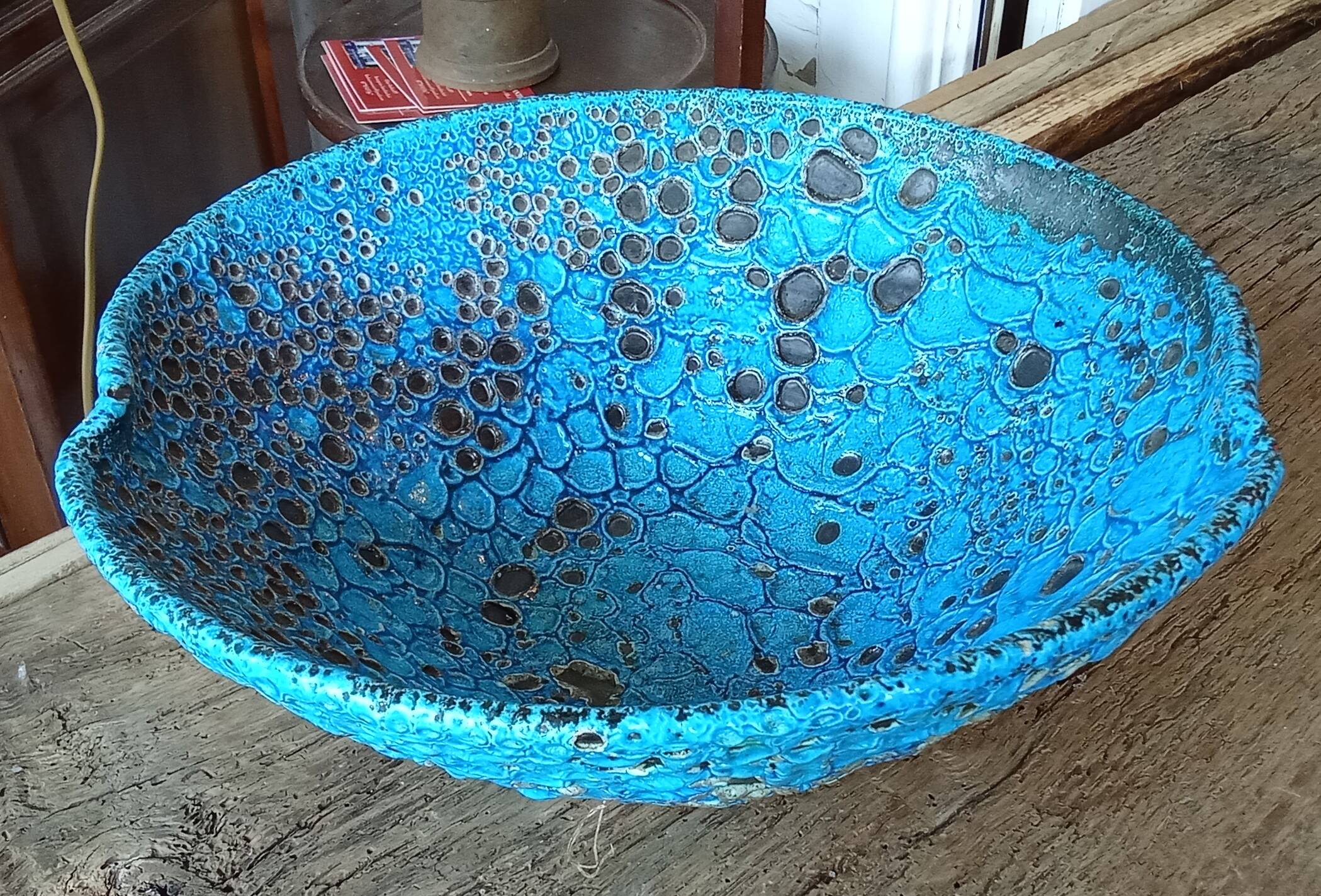 Vintage flat salad bowl Fat lava ceramic called eruptive