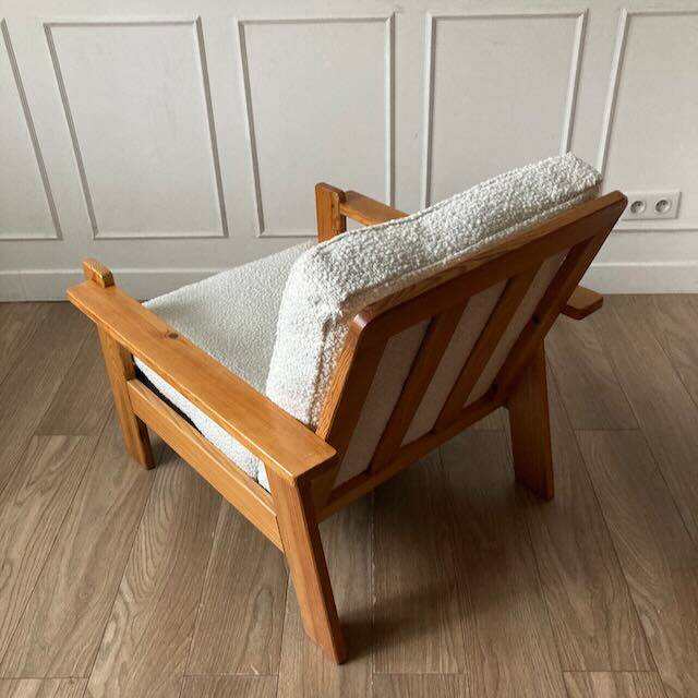 80s pine and boucle armchair