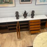 BEAUTIFUL LARGE CARRARA MARBLE TEAK SIDEBOARD